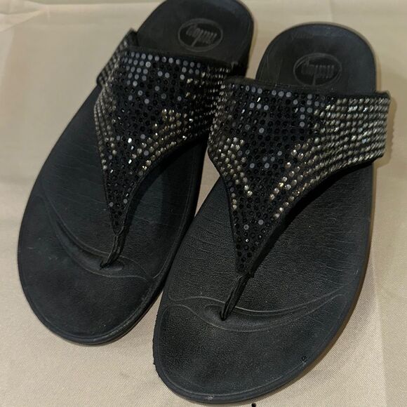Fitflop Black Sparkly Slide Sandals Size 10 - Picture 2 of 10